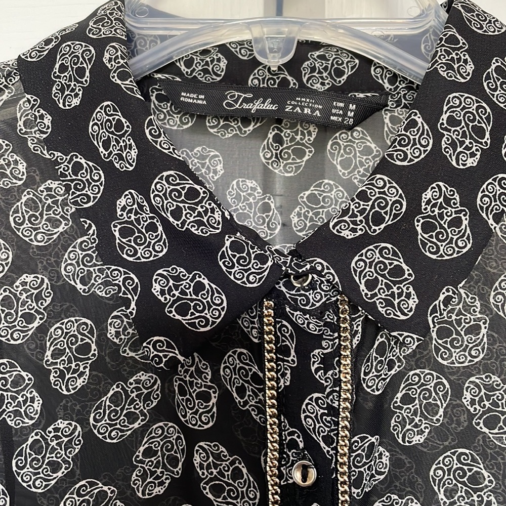 Zara button down skull head shirt with gold trim